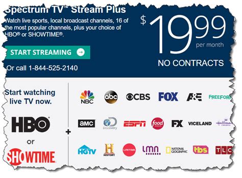 Spectrum streaming packages - For the first 30 days after purchasing your Spectrum TV Choice package, you can make as many changes to your channel lineup as you like. ... I think you mean the Spectrum Choice TV plan for Internet Streaming: You pick from about 10-15 channels from a list of about 60 with the option to add premiums.